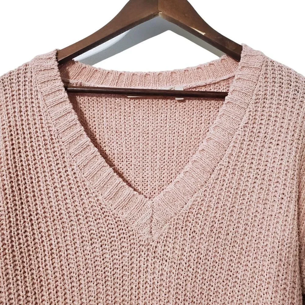 Soft Surroundings Relaxed V-Neck Sweater Size S Light Pink Chunky Knit Womens
